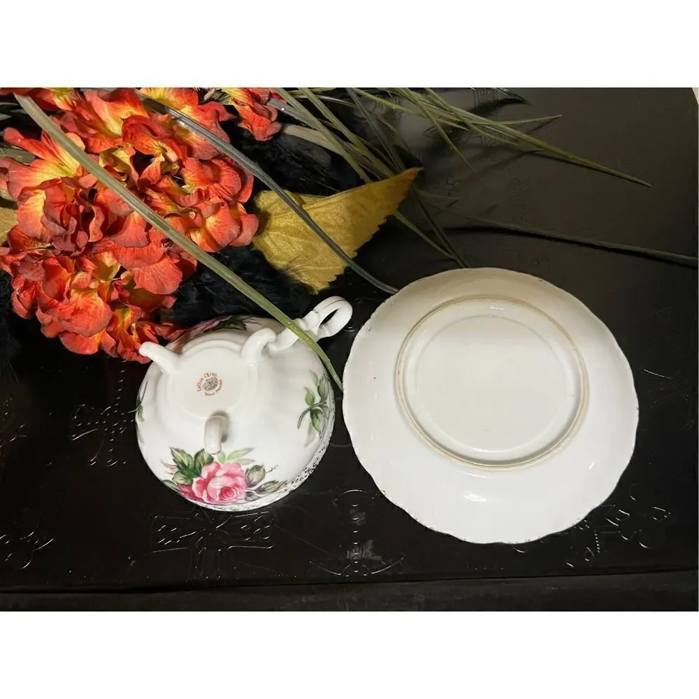 Lefton China Hand Painted Roses Teacup & Saucer Set